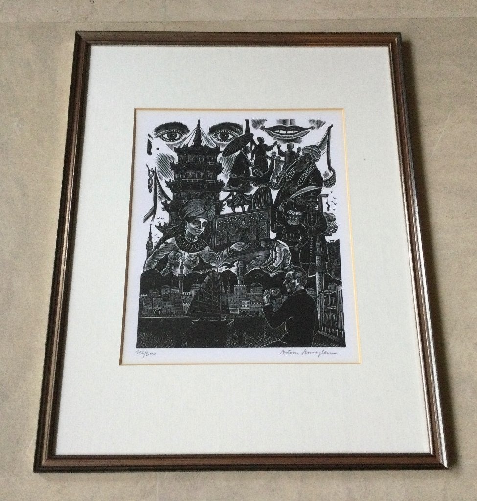 Aparte gesigneerde grafiek 102/300 van Antoon Vermeylen, Antiek en Kunst, Kunst | Etsen en Gravures, Verzenden, Gravure, Ingelijst