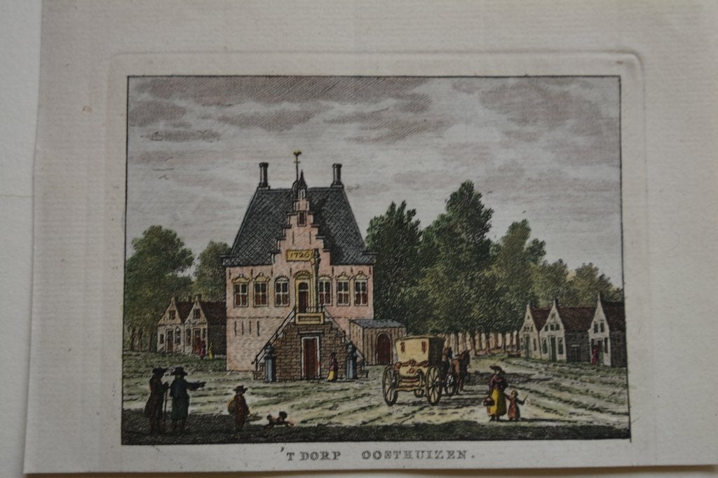 OOSTHUIZEN ORIGINELE KOPERGRAVURE JAN BULTHUIS 1786 GT7, Verzenden, Stadsgezicht, Handgekleurd, Gravure