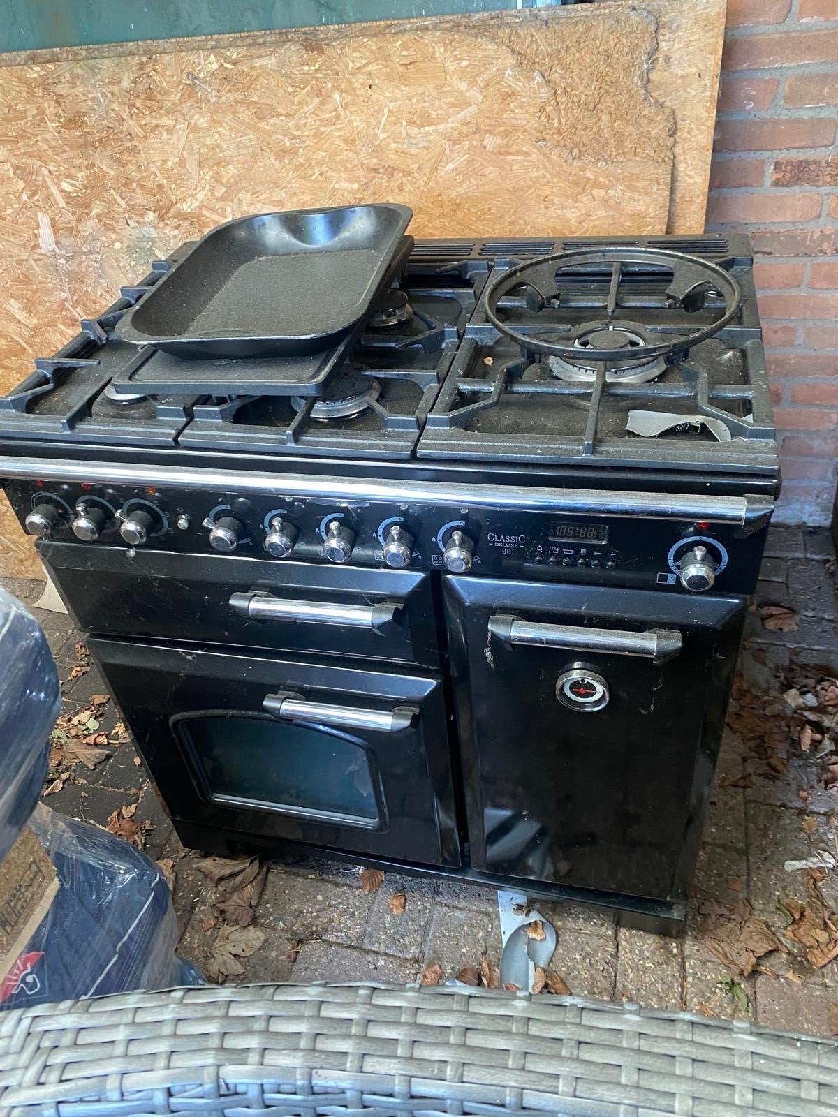 Falcon Classic Deluxe 90 Fornuis - Zwart, Gebruikt, 60 cm of meer, Ophalen of Verzenden, Gas
