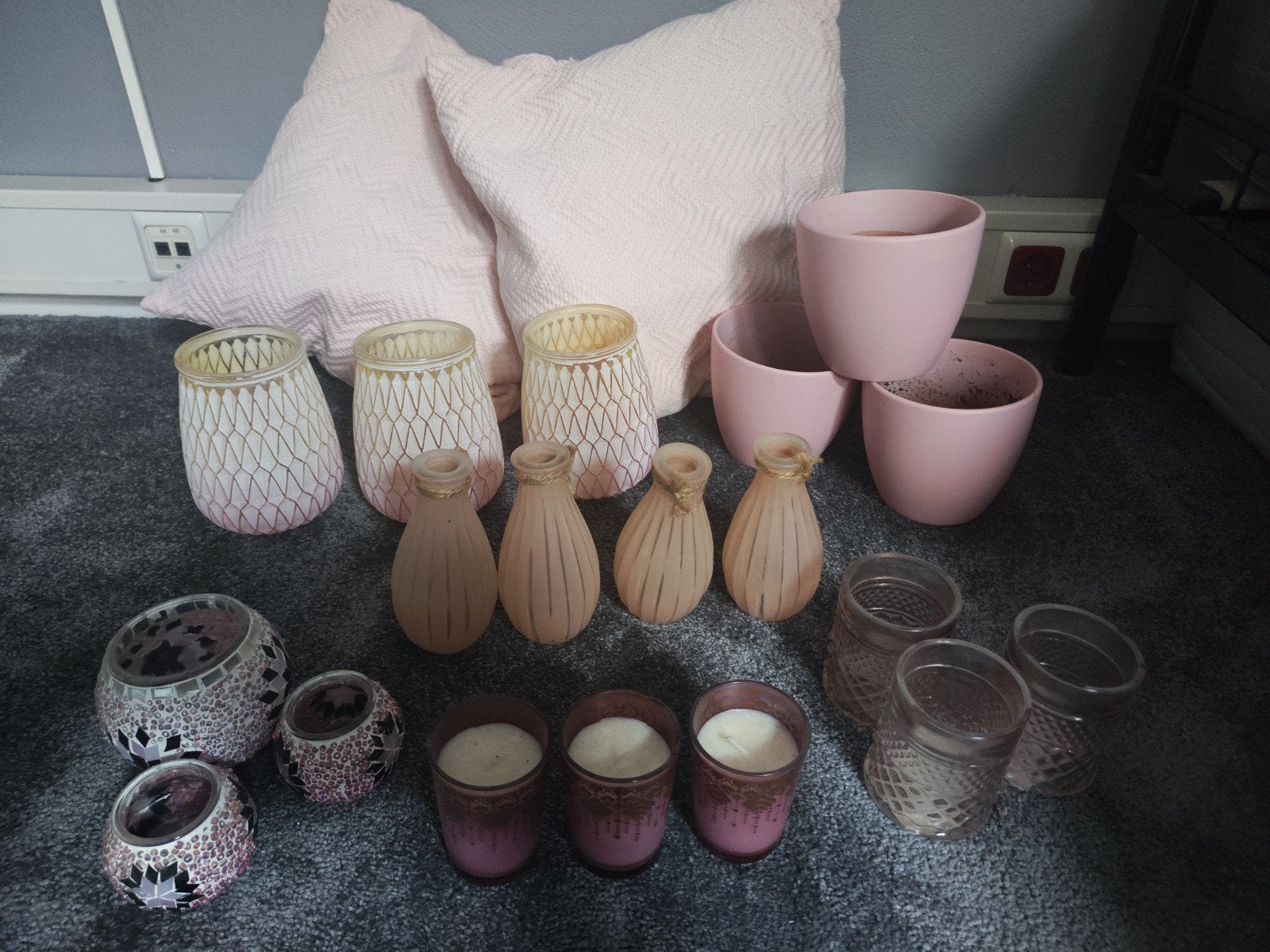 Diverse roze/gouden kaarsenhouders en waxinelichthouders, Ophalen of Verzenden, Roze, Kandelaar, Glas