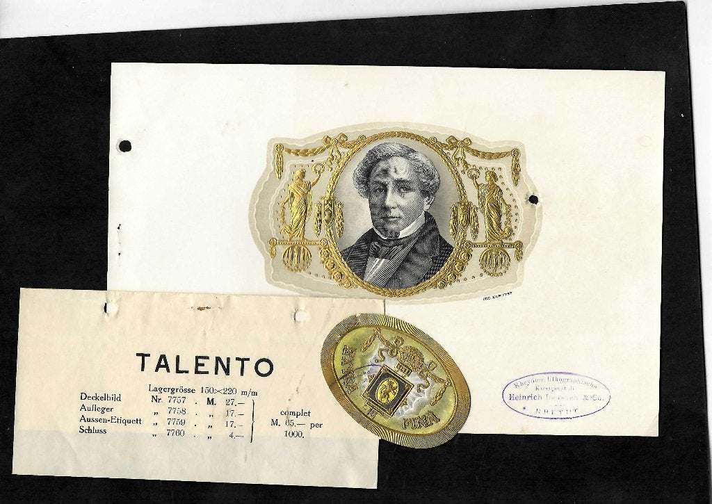 Heinrich Deussen  set etiket  Talento, Ophalen of Verzenden, Gebruikt, Sigarenbandjes