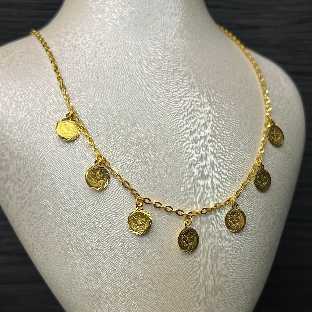 21 karaat gouden ketting collier munten, Ophalen of Verzenden, Zo goed als nieuw, Goud