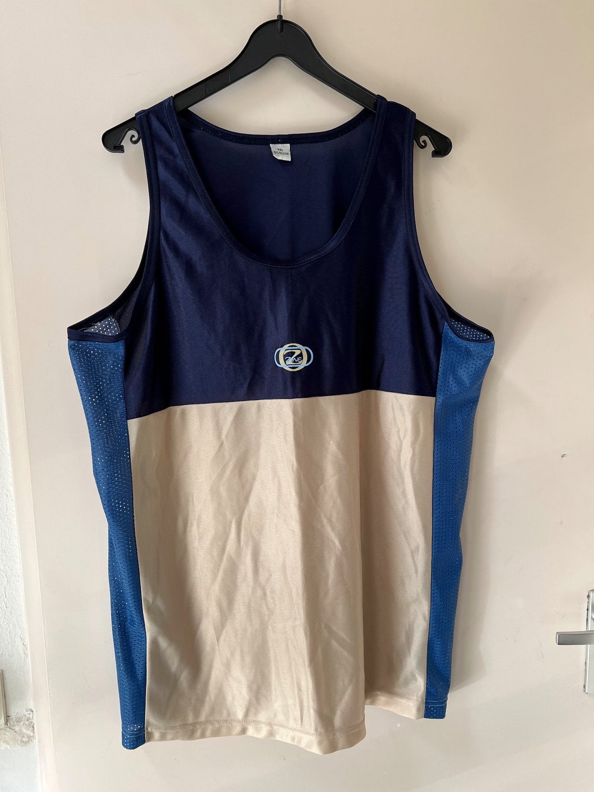 Blauw/beige sport singlet. Maat XXL, Kleding | Heren, Sportkleding, Ophalen, Blauw, Overige maten, Zo goed als nieuw