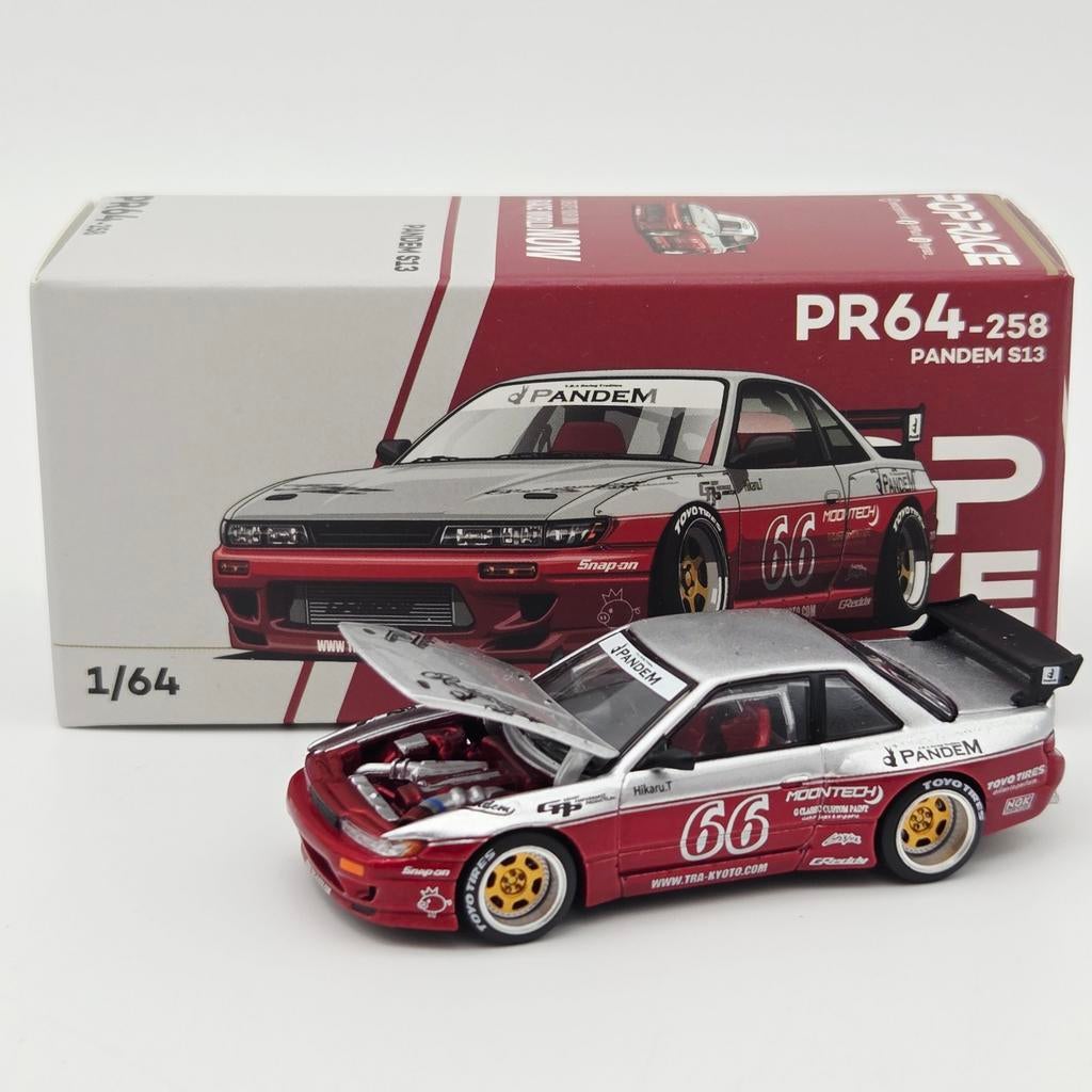 Pop Race Pandem Silvia S13 Moontech rood 1:64, Auto, Nieuw, Ophalen of Verzenden, Pop Race