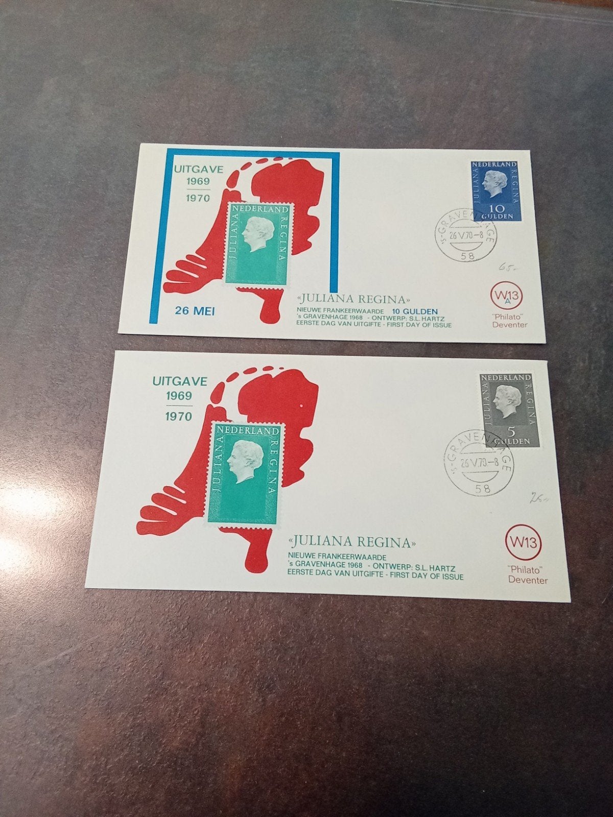 10 en 5 gulden 1ste dag enveloppe Koningin Juliana Regina., Postzegels en Munten, Ophalen of Verzenden, Nederland