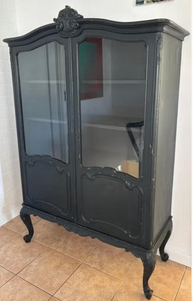 Antieke zwarte kast - Brocante servies boeken vitrinekast, Ophalen