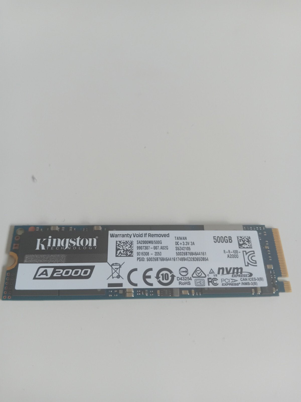 Kingston A2000 500GB NVMe PCIe SSD - Nieuwstaat, Intern, Kingston, Server, SSD