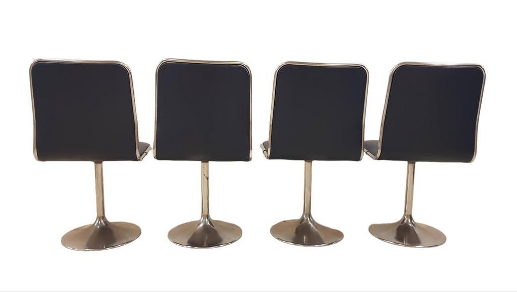 4 st. vintage design space-age 70's skai trompetvoet stoelen, Ophalen of Verzenden, Gebruikt, Blauw, Twee