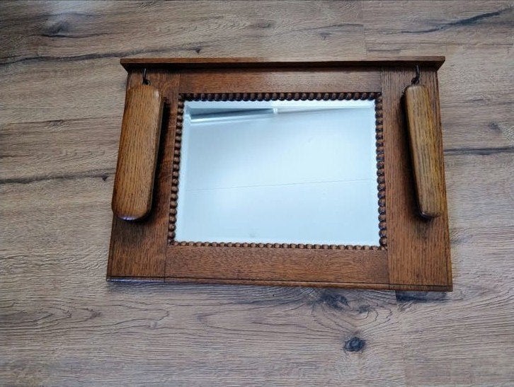 Antieke spiegel met borstels, Ophalen of Verzenden, Rechthoekig, Minder dan 50 cm