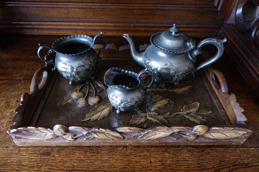 prachtig bewerkt Sheffield electroplate thee servies, Ophalen of Verzenden