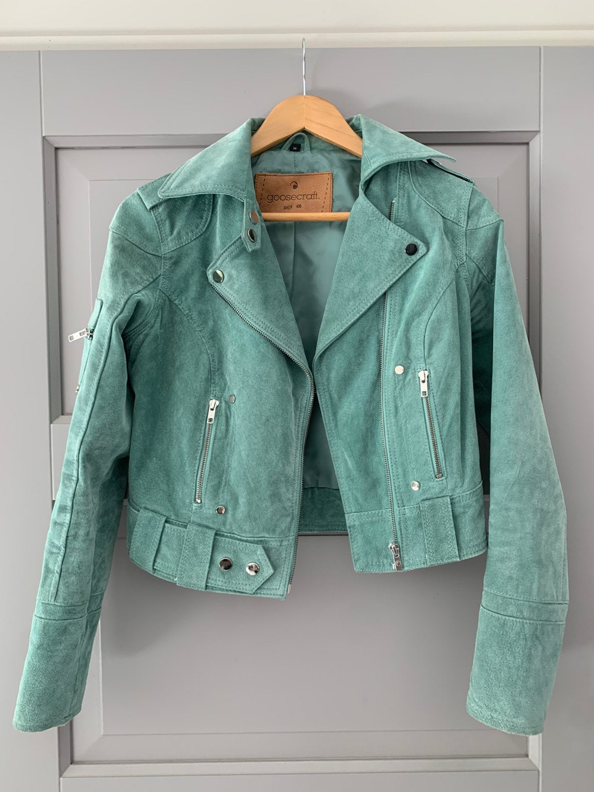 Mintgroene Suède jas van Goosecraft in maat 38!, Ophalen, Nieuw, Maat 38/40 (M), Groen