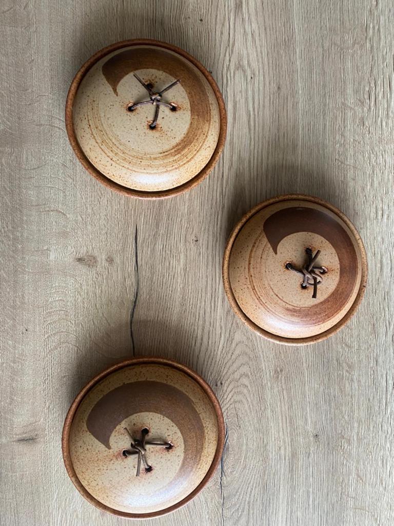 3 Japanse aardewerken stoomschaaltjes Mashiko-stijl, Overige typen, Ophalen of Verzenden, Zo goed als nieuw, Overige materialen