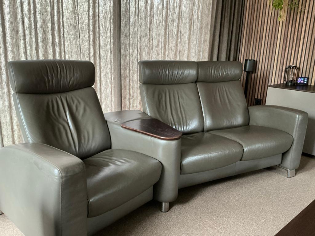 Stressless Home Cinema Set: 2-zitsbank+fauteuil  leer, Ophalen, Gebruikt, Driepersoons, Rechte bank