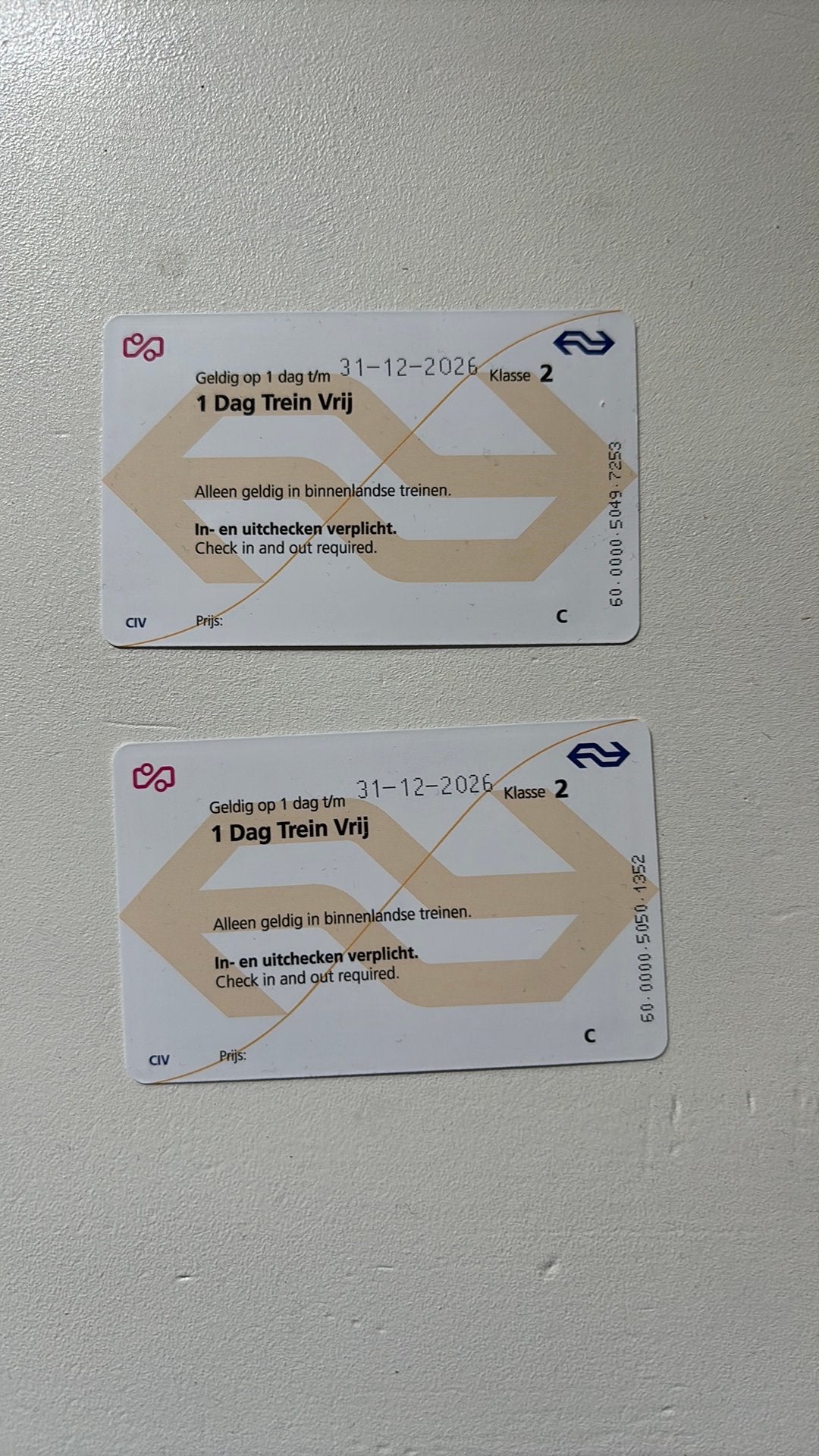 Vrij vervoerkaarten met de trein, Eén persoon, Trein, Algemeen kaartje