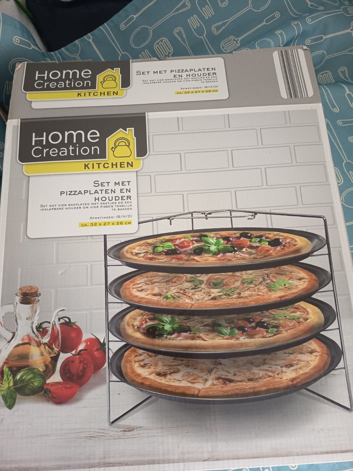 pizza platen set met houder, Ophalen of Verzenden, Zo goed als nieuw