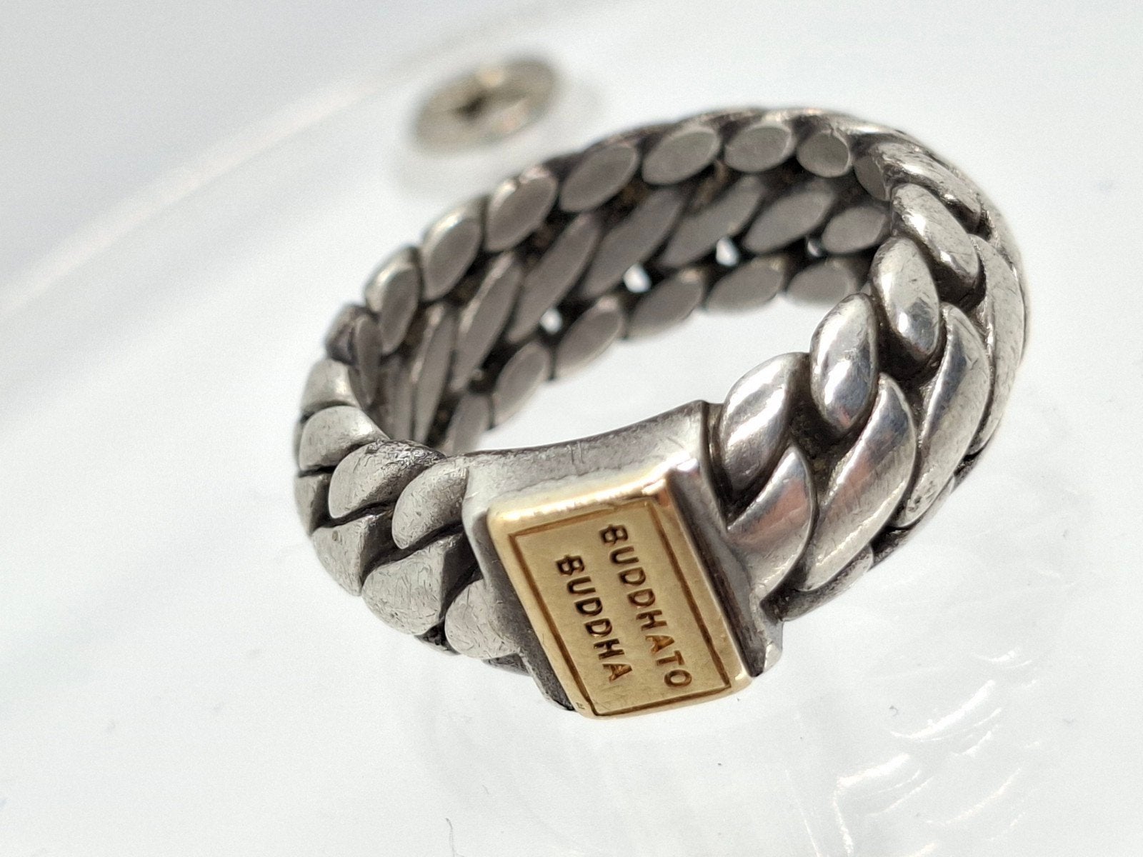 Buddha to Buddha Ben zilveren ring met 18K logoplaatje, 18 tot 19, Ophalen of Verzenden, Zo goed als nieuw, Zilver