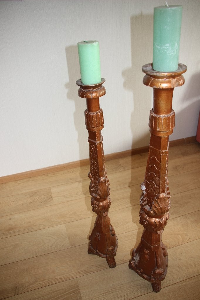 houten kandelaars, Huis en Inrichting, Woonaccessoires | Kandelaars en Kaarsen, Gebruikt, 120 cm, Ophalen of Verzenden, Kaars
