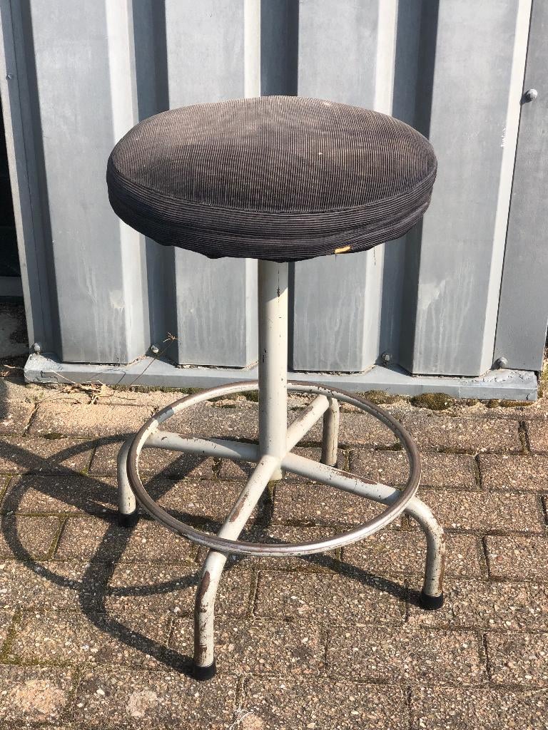 Vintage Tekentafelkruk, Ophalen, Gebruikt, Grijs, Bureaukruk