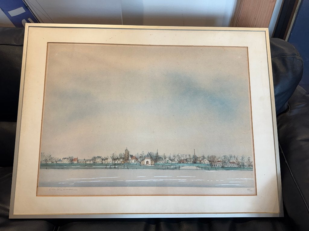 Litho Ciano Siewert. Gezicht op Deventer?, Ophalen, Overige technieken, Ingelijst, Realistisch