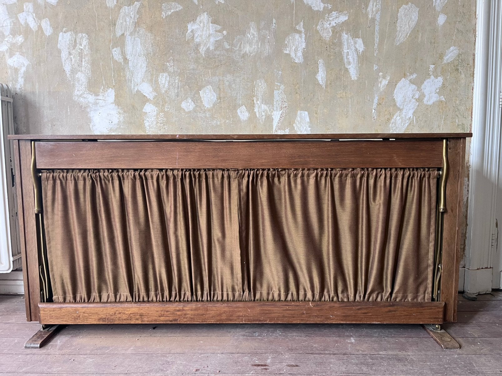 Vintage opklapbed met nieuwe matras, Ophalen, Eenpersoons, Bruin, Vintage