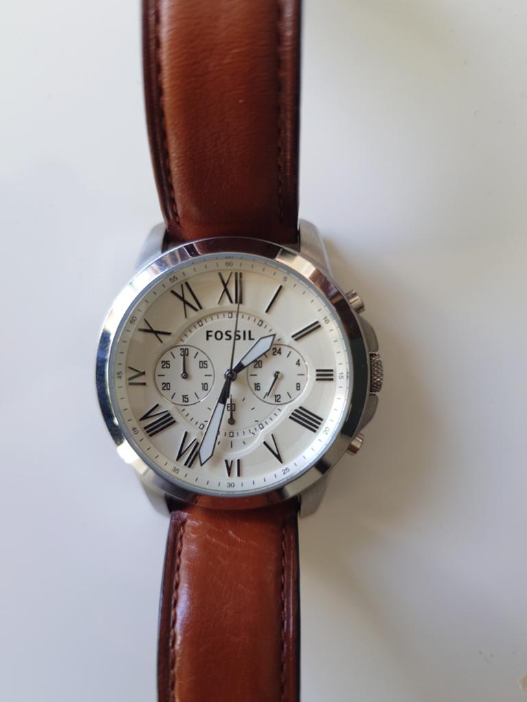 Fossil FS4735 horloge, Leer, Staal, Polshorloge, Zo goed als nieuw