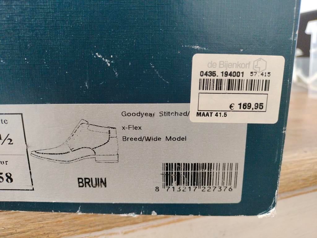 Van Lier Herenschoenen Leer Maat 7.5 (41.5) De Bijenkorf, Bruin, Van Lier, Ophalen of Verzenden, Gedragen