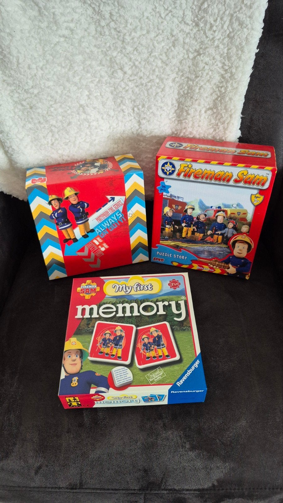 Brandweerman Sam puzzelset 2x en memory, Ophalen, 10 tot 50 stukjes, Zo goed als nieuw, 2 tot 4 jaar