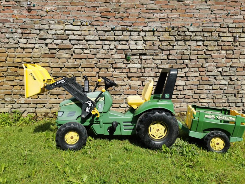 John Deere traptractor met voorlader en aanhanger, Kinderen en Baby's, Speelgoed | Speelkleden, Ophalen, Gebruikt