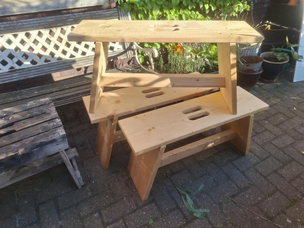 Houten krukje / voetenbankje - Handgemaakt, Ophalen of Verzenden, Gebruikt, Hout
