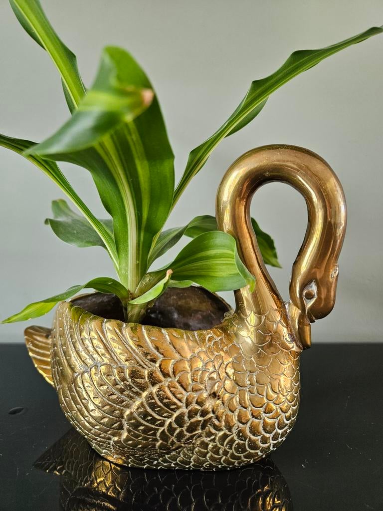 Vintage messing zwaan plantenbak / bloempot, Antiek en Kunst, Antiek | Koper en Brons, Ophalen of Verzenden, Koper