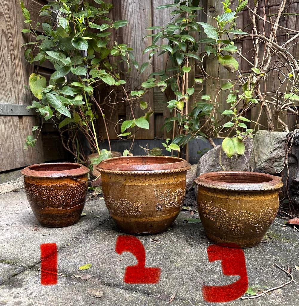 Set van 3 chinese drakenpotten - drakenpot, Gebruikt, Rond, Binnen, Ophalen of Verzenden