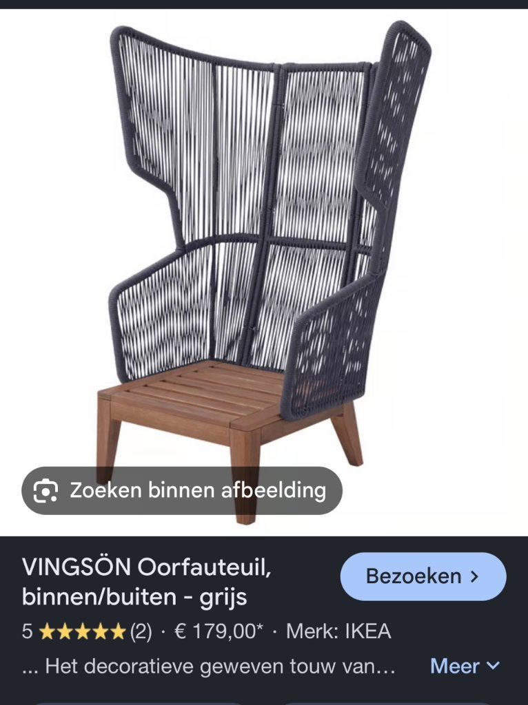 VINGSÖN Oorfauteuil, binnen/buiten, grijs IKEA, Huis en Inrichting, Ophalen, 100 tot 125 cm, Nieuw, Hout
