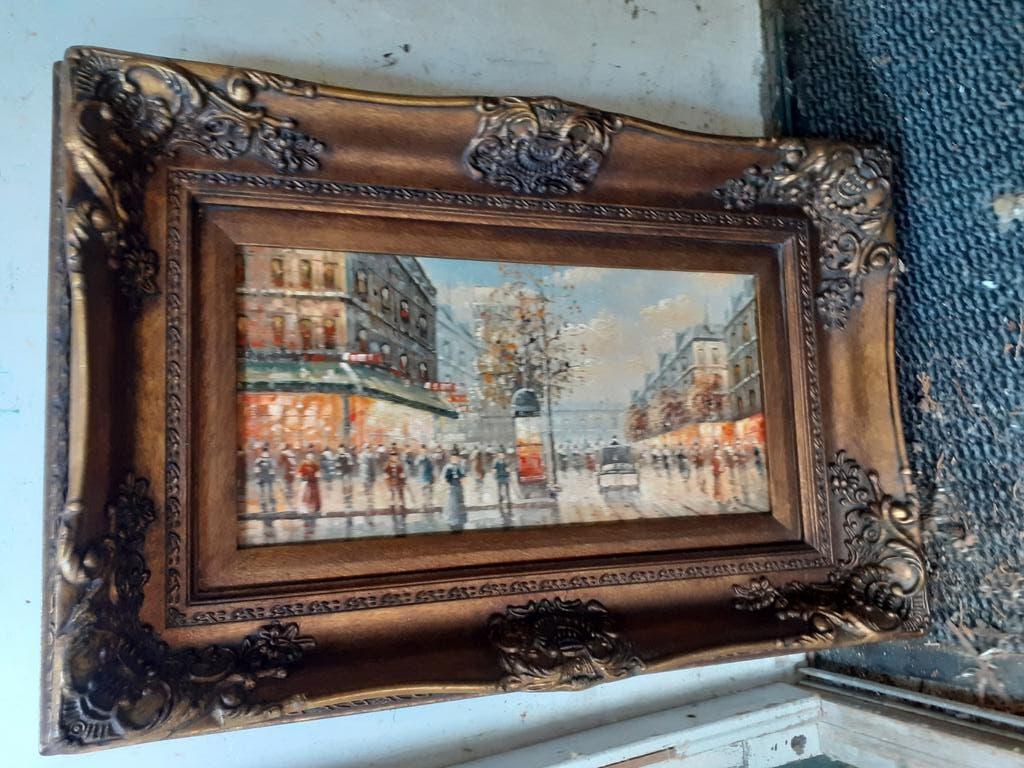 Olieverf schilderij in barokke Sierlijst "Parijs", Ophalen of Verzenden