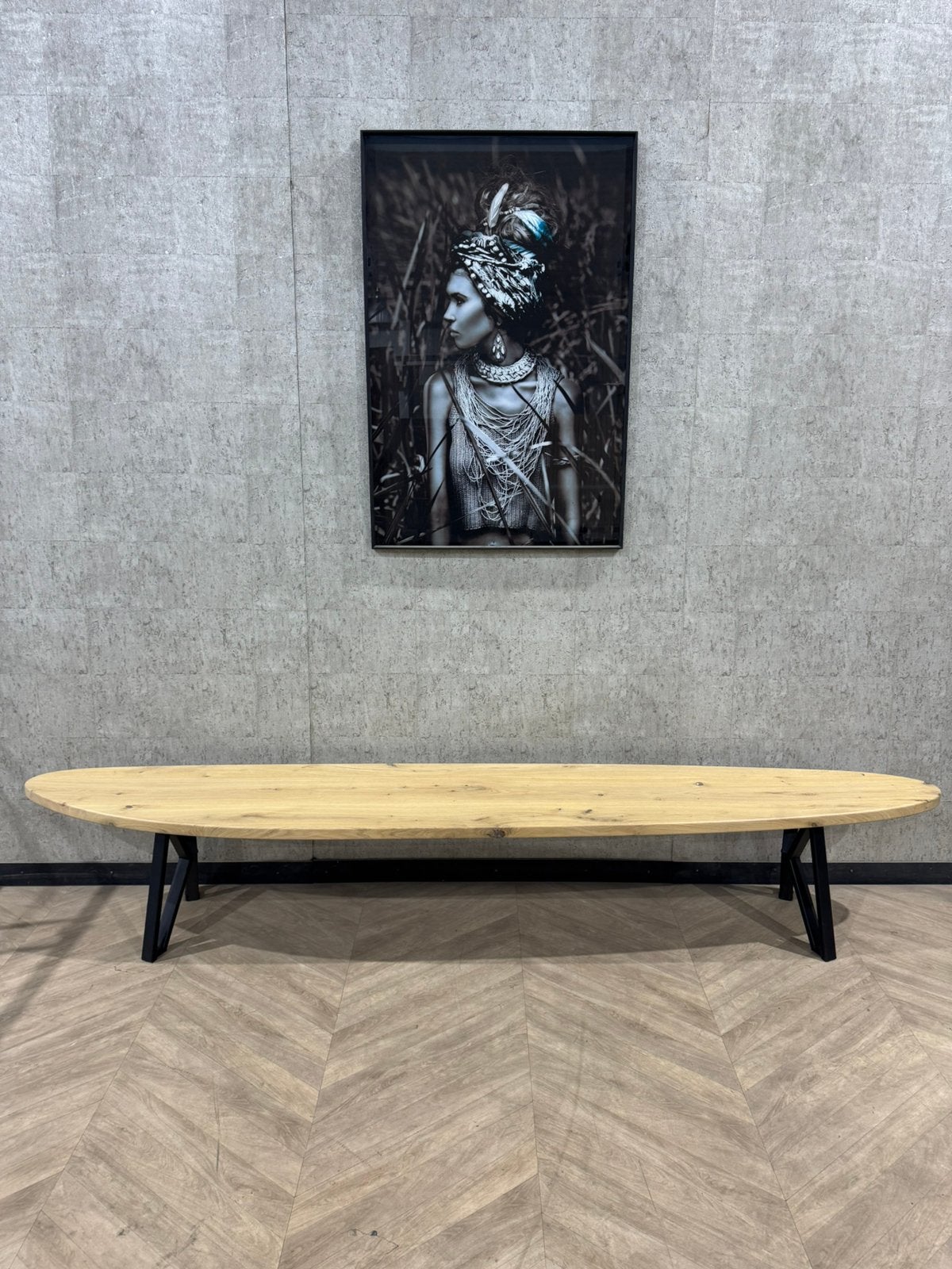 Grote eiken eetkamerbank leaf 280cm *showroom, Firma Hout en Staal, Bruin, Ophalen of Verzenden, Zo goed als nieuw