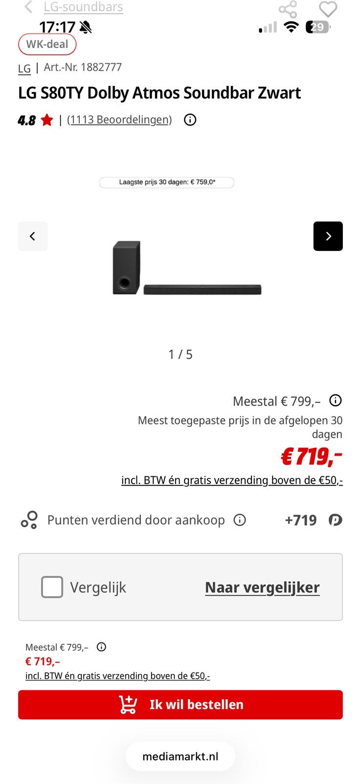 LG S80TY Dolby Atmos Soundbar Zwart (NIEUW NOOIT GEBRUIKT), Audio, Tv en Foto, Soundbars, Ophalen of Verzenden, Nieuw