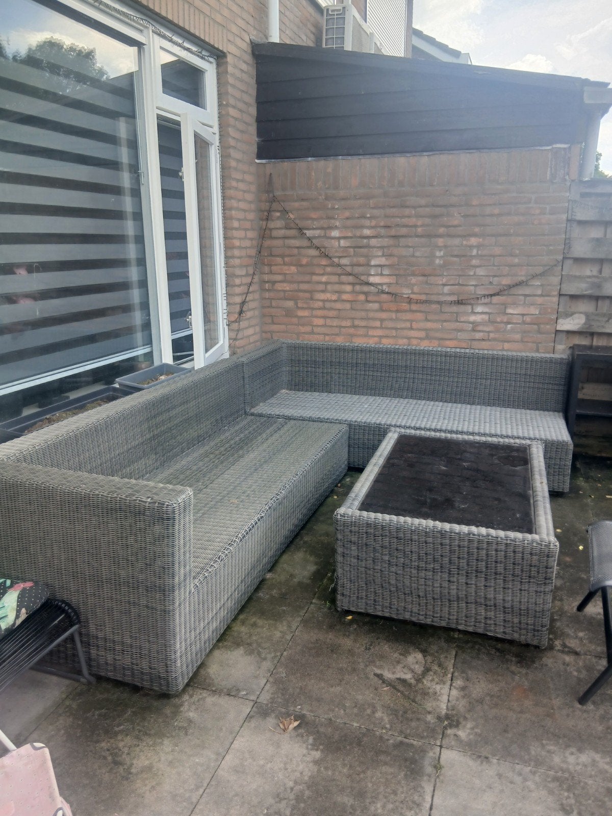 Wicker Loungeset met Salontafel en Kussens, Tuin en Terras, Ophalen, 5 zitplaatsen, Gebruikt, Bank