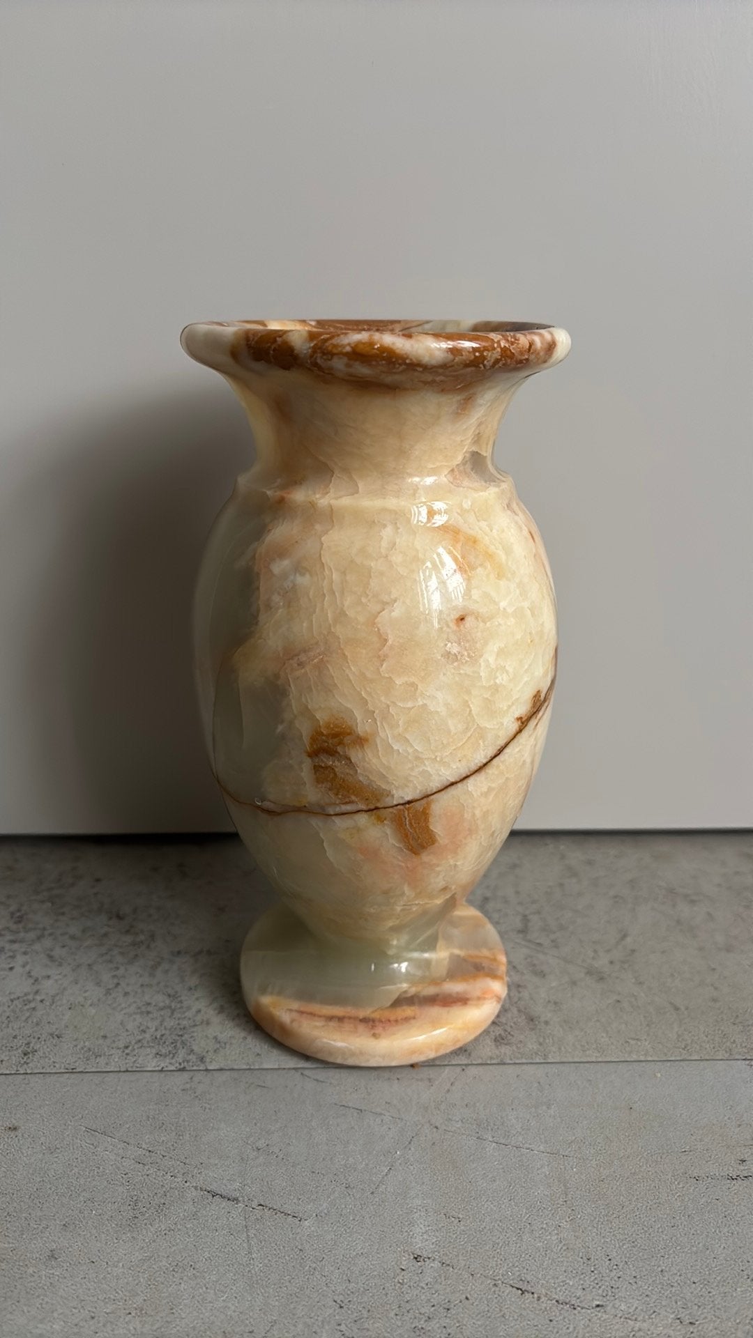 Vintage onyx marmeren vaas – massief natuursteen – 20 cm, Ophalen of Verzenden