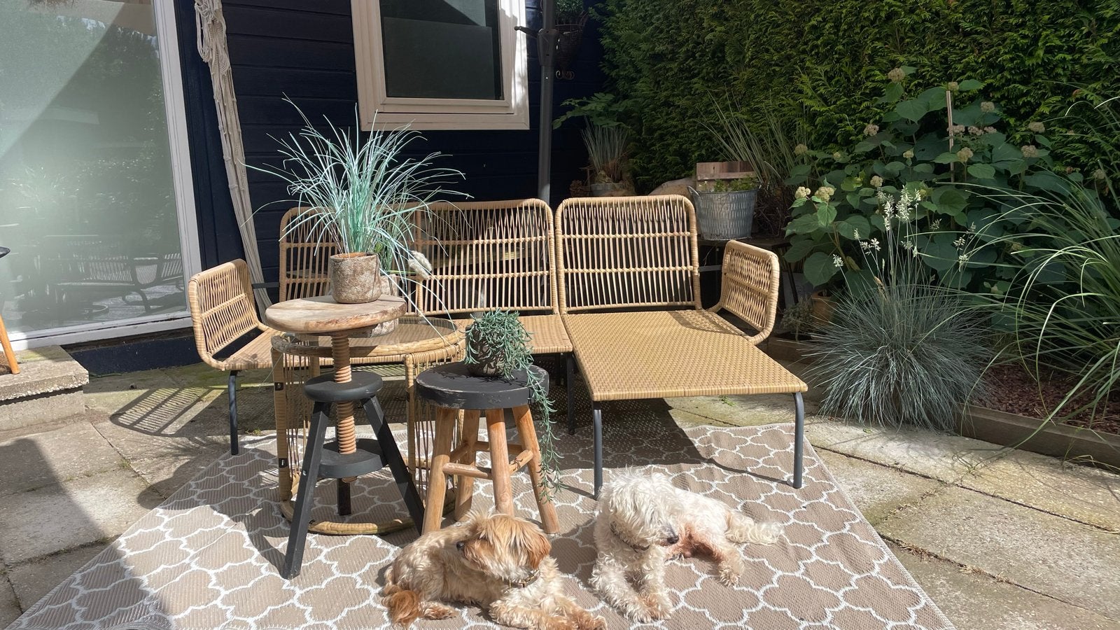 Wicker Loungeset met boho, Ophalen, 4 zitplaatsen, Gebruikt, Loungeset