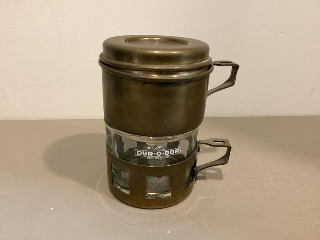 Vintage Dur-o-Bor Geel Koper Thee Setje met Glazen Kopje, Ophalen of Verzenden