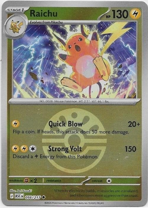 Ascended Heroes,  Raichu [rev. ball] 56/217, Verzenden, Nieuw, Losse kaart