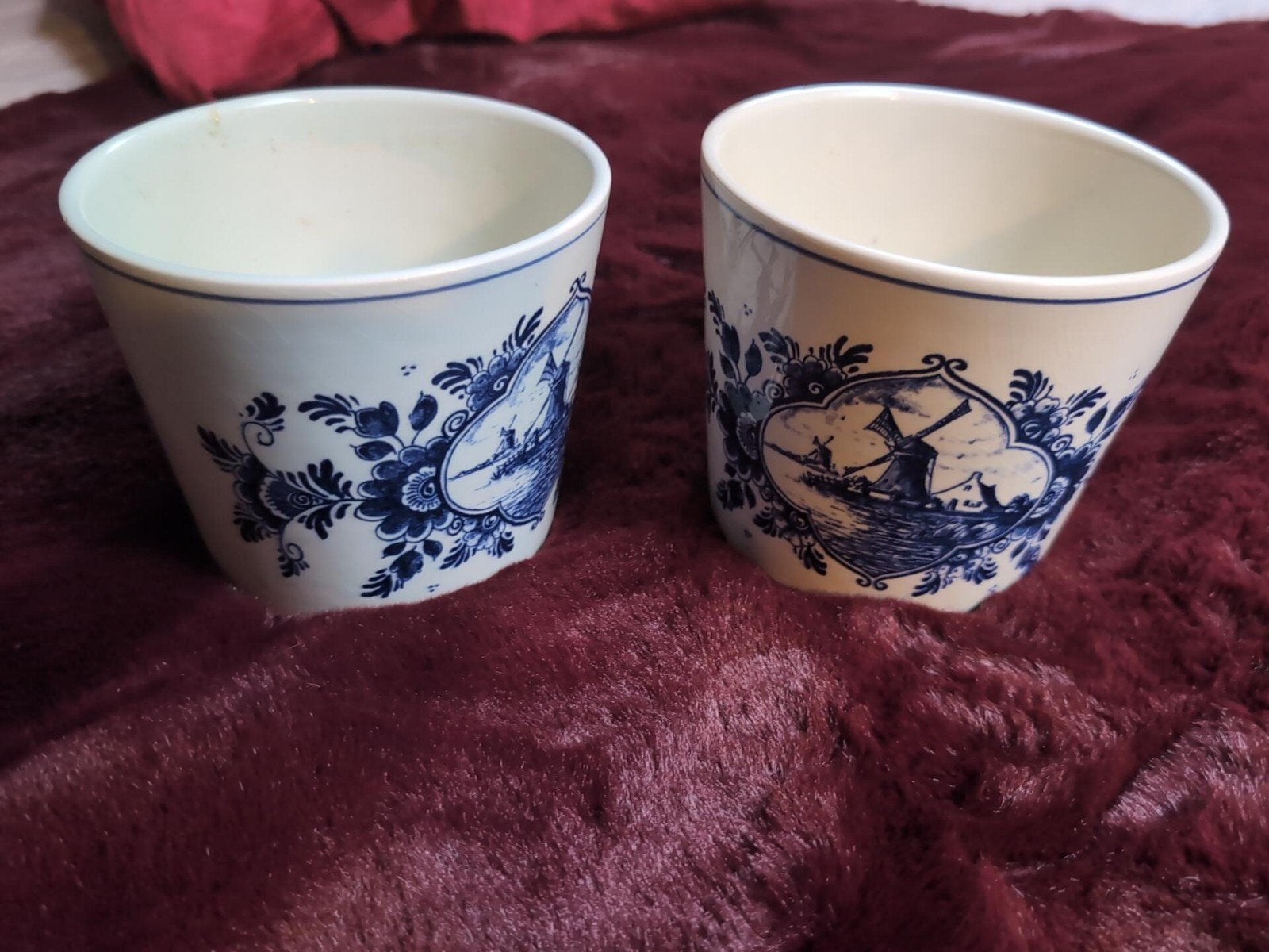 Set van 2 handgeschilderde Delfts Blauwe bloempotten, Ophalen of Verzenden