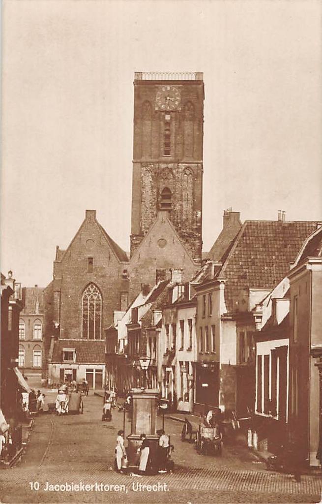 Utrecht Jacobi kerktoren wijk C Waterstraat Fotokaart, Ophalen of Verzenden, Voor 1920, Gelopen, Utrecht