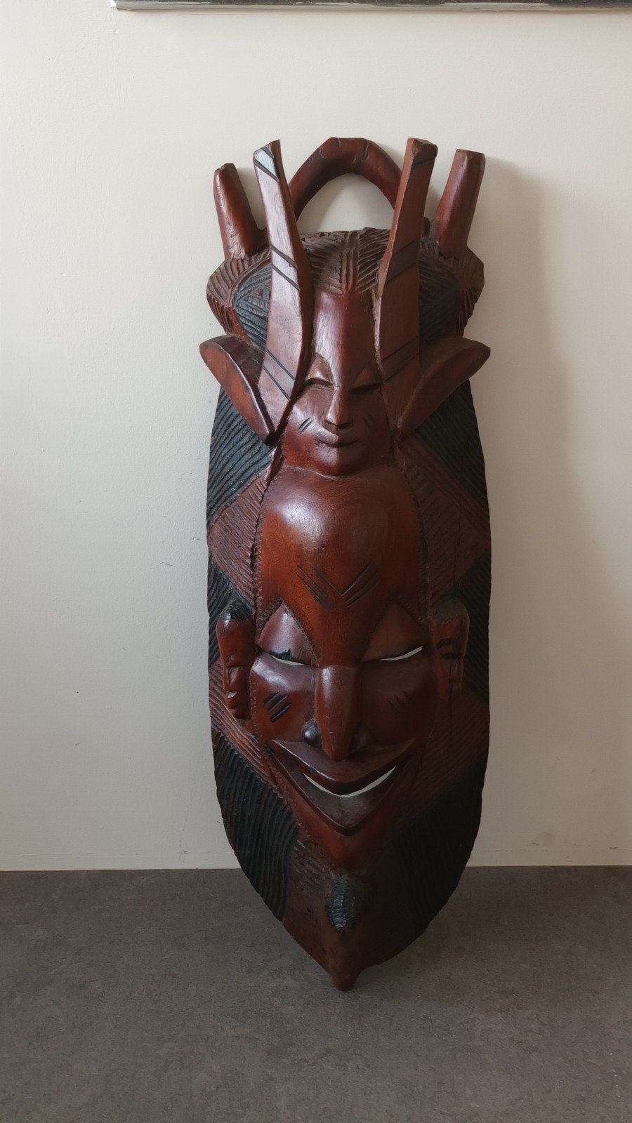 Groot Afrikaans Masker uit Senegal - Dualiteit & Wijsheid, Hout, Afrika, Masker, Ophalen of Verzenden