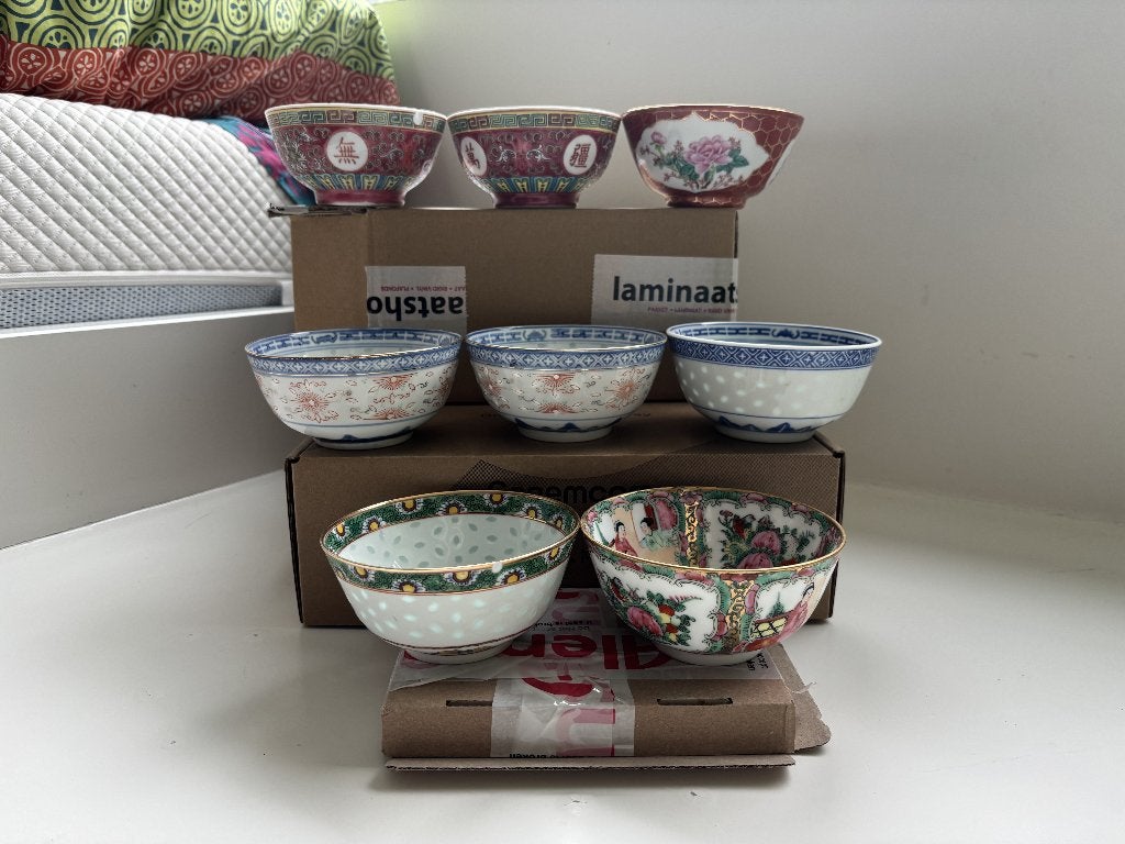 Set 8 vintage Chinese porseleinen kommetjes, Verzenden