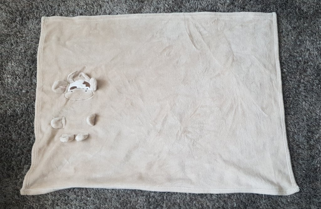 Heel zacht dekentje met koe (Charles-Henri Samatex), Wasbaar, Zo goed als nieuw, Beige, 100 cm