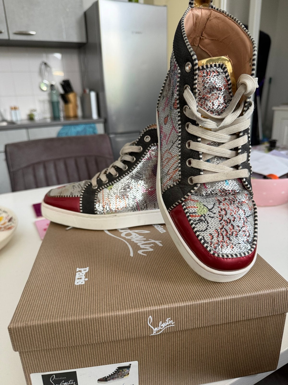 Christian Louboutin Louis Orlato Pailletten Sneakers, Ophalen, Zo goed als nieuw, Overige kleuren, Sneakers of Gympen