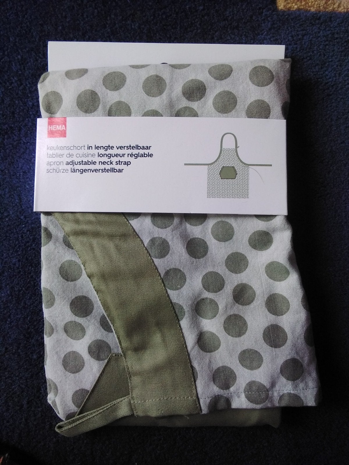 Hema Keukenschort met stippen, verstelbaar, 100% katoen, Nieuw, Ophalen of Verzenden, Natuurlijk materiaal, Groen