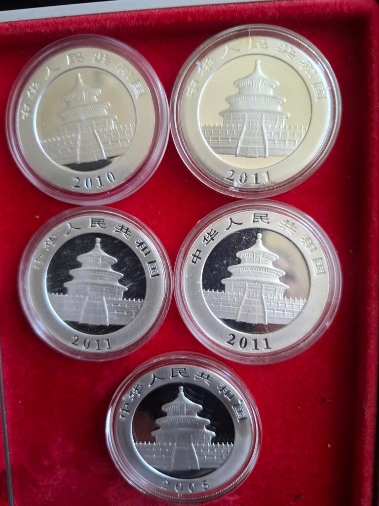 Opruiming: Dubbele China Panda munten afgeprijsd, Ophalen of Verzenden, Zilver