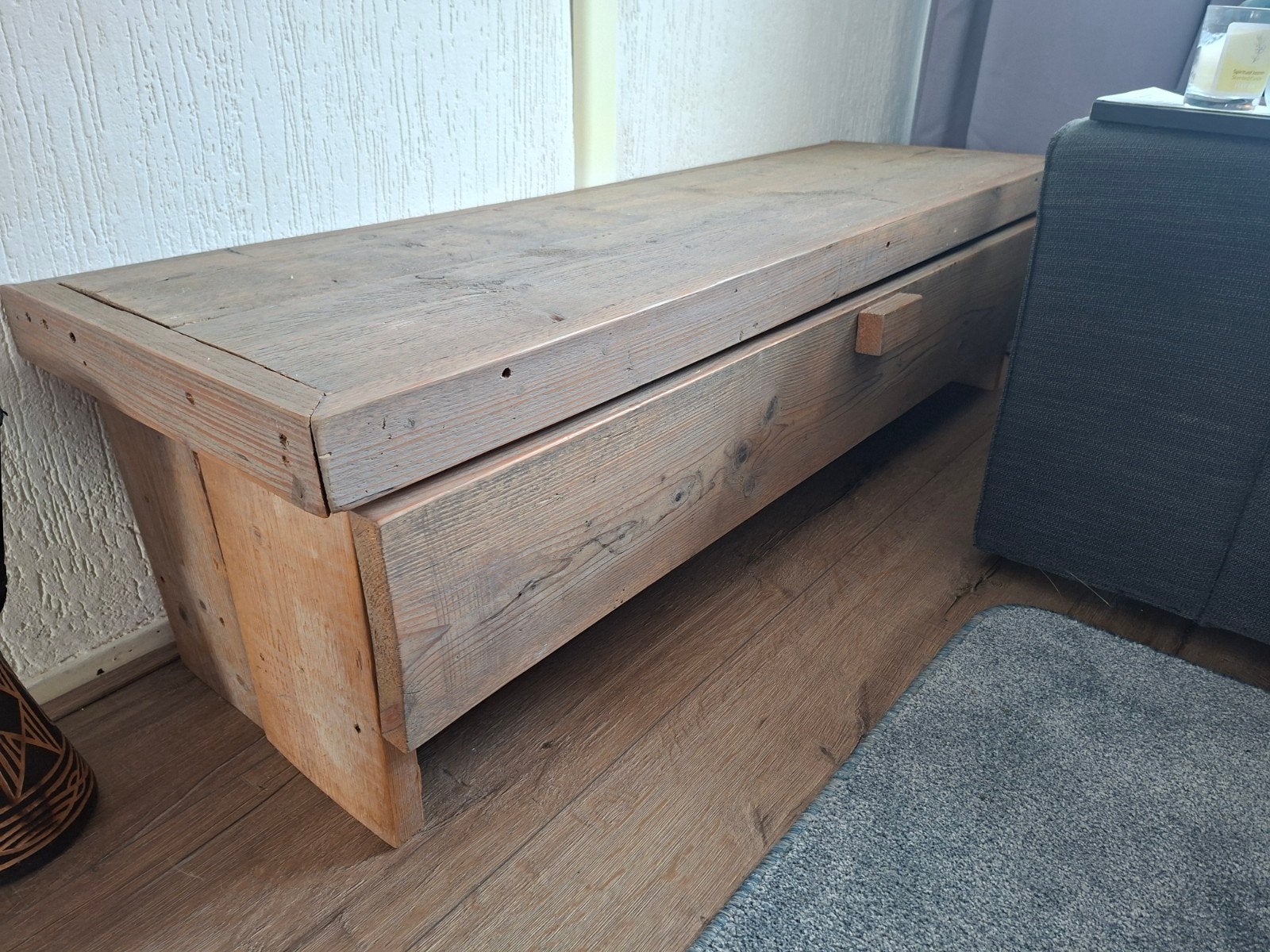 Robuust handgemaakt steigerhouten tv-meubel, Ophalen, Gebruikt, 100 tot 150 cm, Minder dan 100 cm