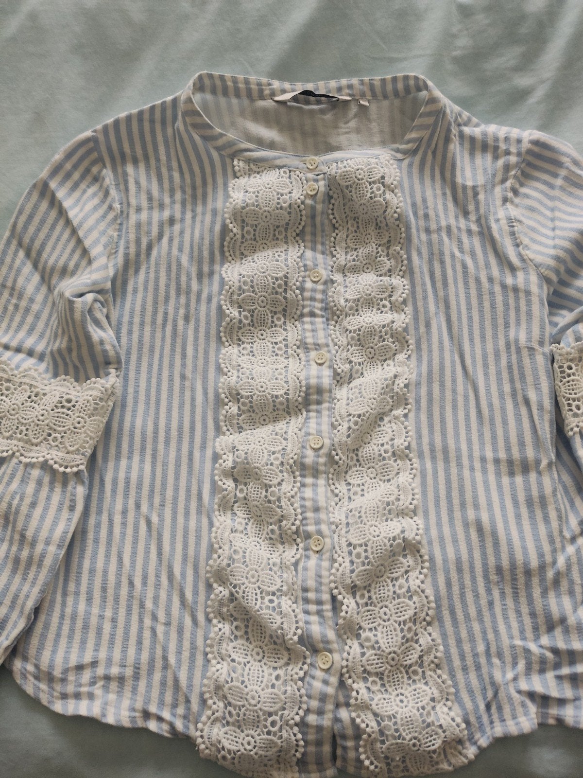 Nümph gestreepte blouse met kant - Maat 38, Maat 38/40 (M), Blauw, Nümph, Ophalen of Verzenden